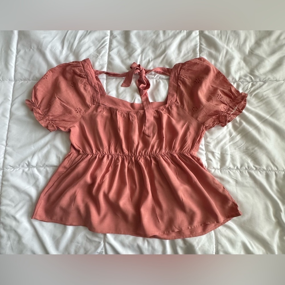 June & Hudson Women's Pink Puff Sleeve Top